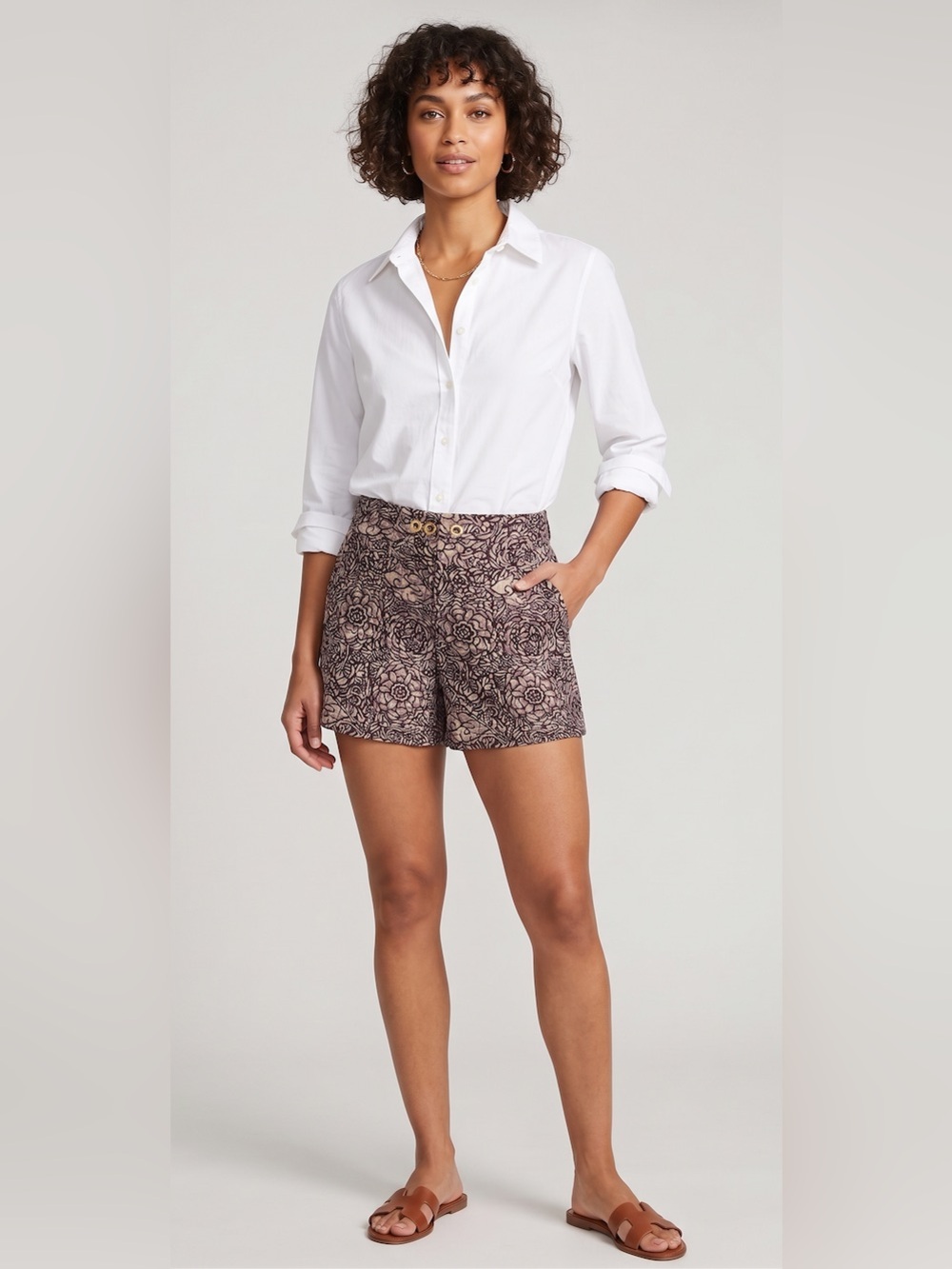 Anthropologie Botanical Floral Tailored Shorts- Brown/LavendER- 6- MSRP $88
